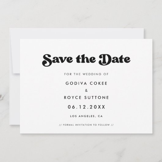 レトロスタイリッシュ日付のフォトカードの保存 案内状 (裏面)