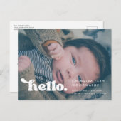 レトロスタイリッシュHelloベビー写真の誕生発表 ポストカード (正面/裏面)