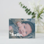 レトロスタイリッシュHelloベビー写真の誕生発表 ポストカード (スタンド正面)