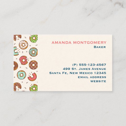 レトロスタイルかわいいカラフルドーナツパターンベーカリー 名刺 (裏面)