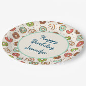 レトロスタイルかわいいカラフルドーナツパターン誕生日 ペーパープレート (アングル)