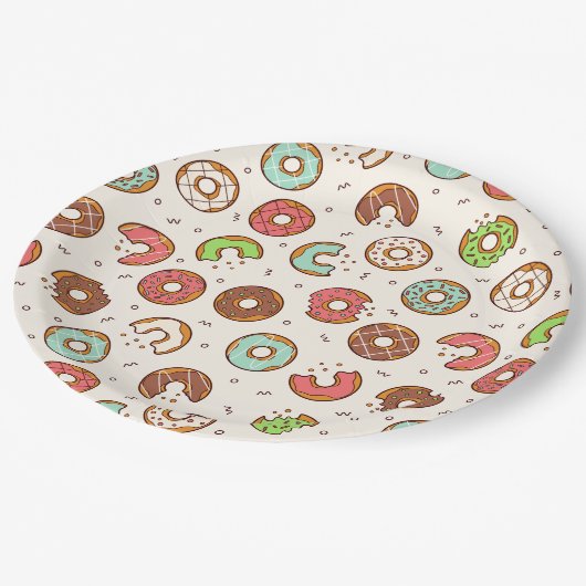 レトロスタイルかわいいカラフルドーナツ型 ペーパープレート (アングル)