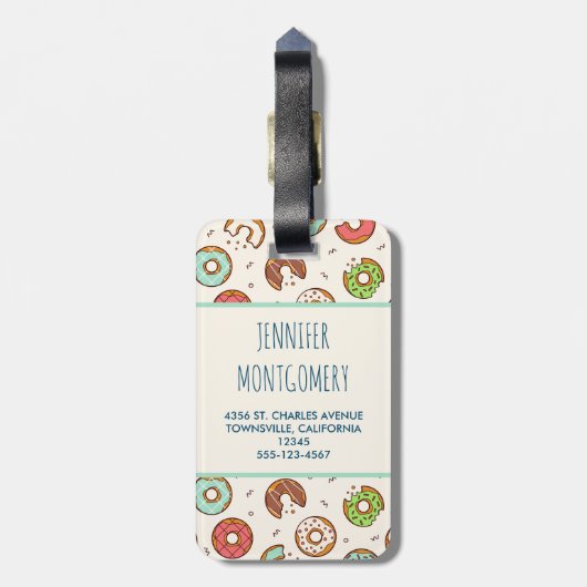 レトロスタイルかわいいカラフルドーナツ模様モノグラム ラゲッジタグ (裏面縦)