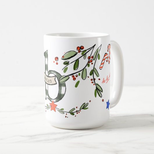 レトロスタイルかわいいクリスマスモノグラムB名前 コーヒーマグカップ (正面右)