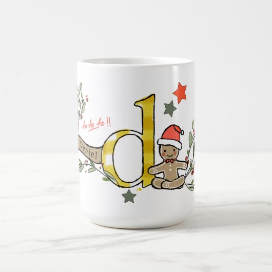 レトロスタイルかわいいクリスマスモノグラムD名前 コーヒーマグカップ (中央)