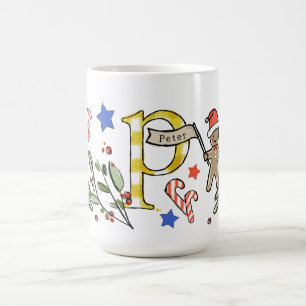レトロスタイルかわいいクリスマスモノグラムP名前 コーヒーマグカップ