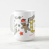 レトロスタイルかわいいクリスマスモノグラムT名前 コーヒーマグカップ (正面左)