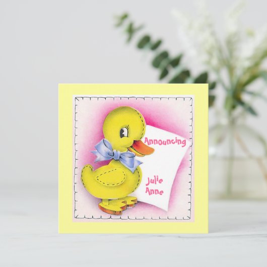 レトロスタイルかわいいトイ鴨ベビー誕生のお知らせ 招待状 (スタンド正面)
