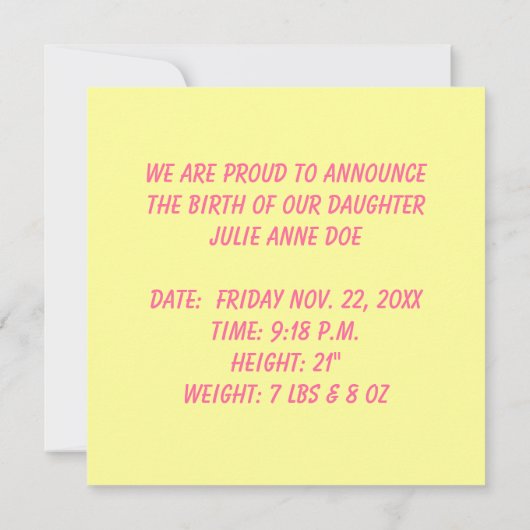 レトロスタイルかわいいトイ鴨ベビー誕生のお知らせ 招待状 (裏面)