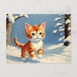 レトロスタイルかわいい子猫in雪 ポストカード
