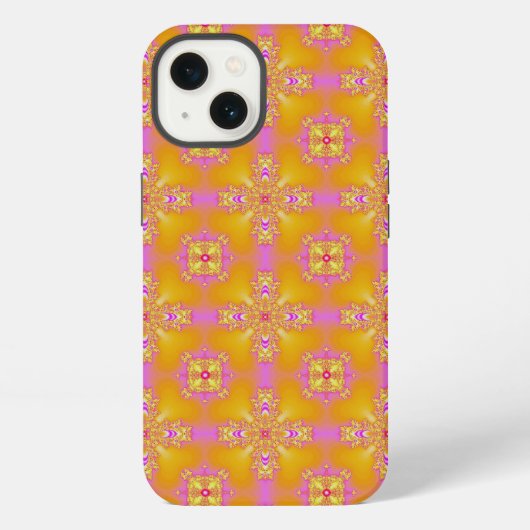 レトロスタイルのアートデコの花 iPhoneケース (裏面)