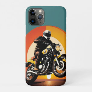 レトロスタイルのオートバイライダー風光明媚な夕日 iPhone 11 PROケース