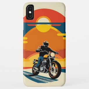 レトロスタイルのオートバイライダー風光明媚な夕日 iPhone XS MAXケース