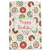 レトロスタイルのカラフルなドーナツ柄誕生日 ミディアムペーパーバッグ (正面)