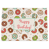 レトロスタイルのカラフルなドーナツ柄誕生日 ラージペーパーバッグ (正面)