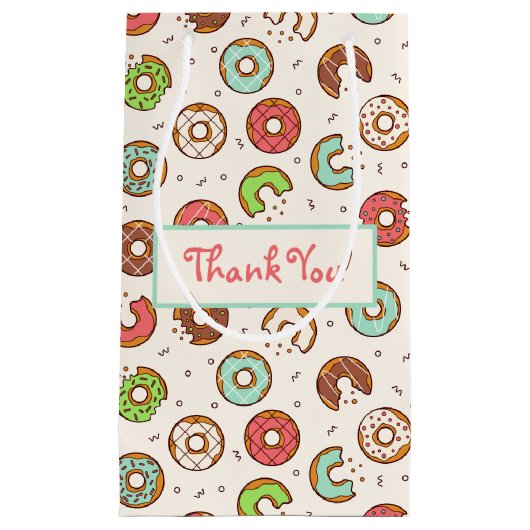 レトロスタイルのキュートでカラフルなドーナツ柄サンキューバッグ スモールペーパーバッグ (正面)