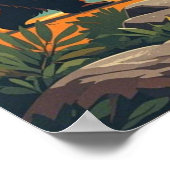 レトロスタイルのクマの漫画と山脈のポスター ポスター (角)