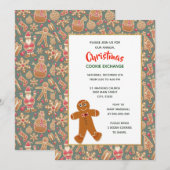レトロスタイルのクリスマス・クッキー交換パーティーの招待状 招待状 (正面/裏面)