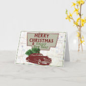 レトロスタイルのクリスマス ロードトリップ カード (黄色い花)