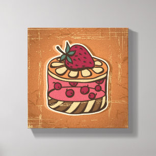 レトロスタイルのケーキイラストレーション キャンバスプリント