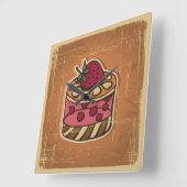 レトロスタイルのケーキイラストレーション スクエア壁時計 (傾斜)