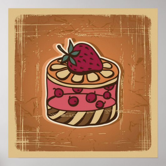 レトロスタイルのケーキイラストレーション ポスター (正面)