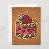 レトロスタイルのケーキイラストレーション ポストカード (正面/裏面)