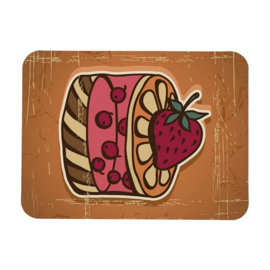 レトロスタイルのケーキイラストレーション マグネット (横)