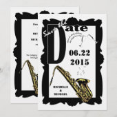 レトロスタイルのジャズ セーブ・ザ・デート ブラック＆ホワイト 3 (正面/裏面)