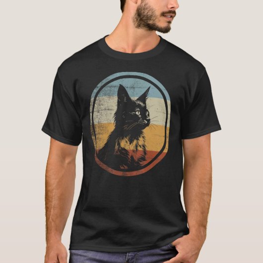 レトロスタイルのソマリ猫 Tシャツ (正面)