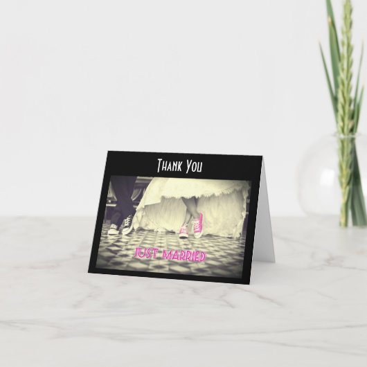 レトロスタイルのダイナー ウェディング カップルへの感謝 サンキューカード (正面)