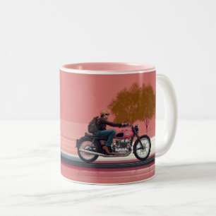 レトロスタイルのバイクに乗るバイク乗り, 可能性として ツートーンマグカップ