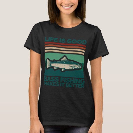 レトロスタイルのバスフィッシング愛好家向け Tシャツ (正面)