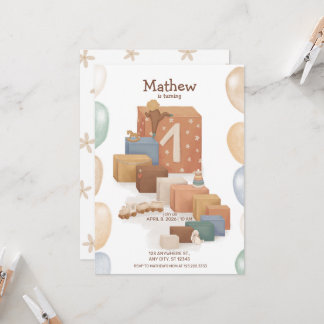 レトロスタイルのファーストバースデー・インビテーション 招待状