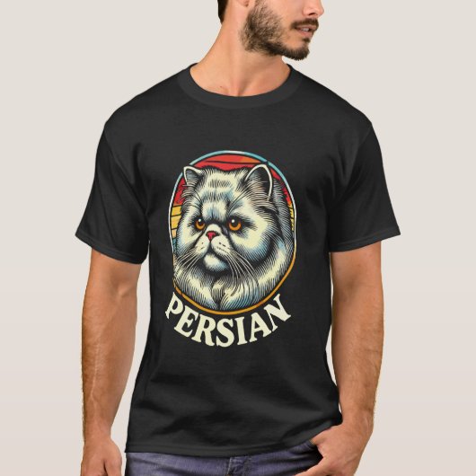 レトロスタイルのペルシャ猫 Tシャツ (正面)