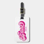 レトロスタイルのホットピンク ブライド ブランチェロ ウィークエンド ラゲッジタグ (正面縦)