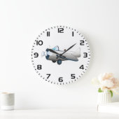 レトロスタイルのヴィンテージ 白い漫画のプロペラ飛行機 ラージ壁時計 (ホーム)