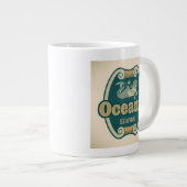 レトロスタイルの人魚介類ラベル ジャンボコーヒーマグカップ (正面右)