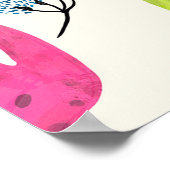 レトロスタイルの抽象的な花と猫のイラスト ポスター (角)