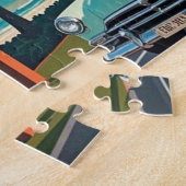 レトロスタイルの海岸道路のヴィンテージ車 ジグソーパズル (側面)