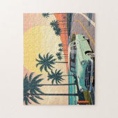 レトロスタイルの海岸道路のヴィンテージ車 ジグソーパズル (縦)