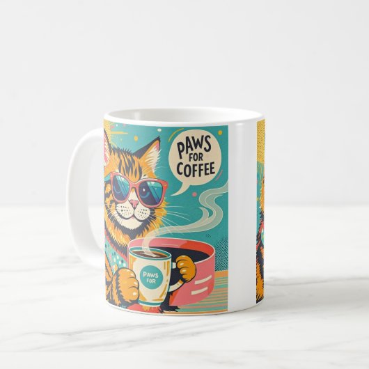 レトロスタイルの漫画の猫が大きすぎるサングラスを着ている コーヒーマグカップ (正面左)