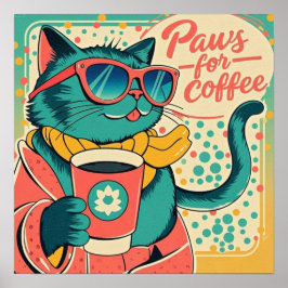 レトロスタイルの漫画の猫が巨大なサングラスをかけている ポスター