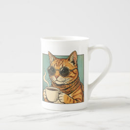 レトロスタイルの猫デザイン コーヒー好きな猫愛好家向け ボーンチャイナマグカップ