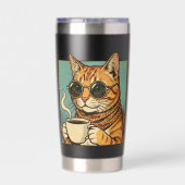 レトロスタイルの猫デザイン コーヒー好きな猫愛好家向け 保温保冷タンブラー (背面)