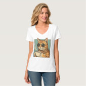レトロスタイルの猫デザイン コーヒー好きな猫愛好家向け Tシャツ (正面フル)