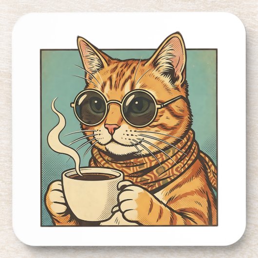 レトロスタイルの猫デザイン　猫好きのためのコーヒー コースター (正面)