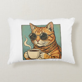 レトロスタイルの猫デザイン 猫好きのためのコーヒーTシャツ アクセントクッション