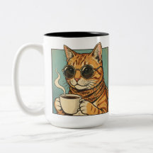レトロスタイルの猫デザイン 猫好きのためのコーヒーTシャツ