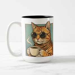 レトロスタイルの猫デザイン 猫好きのためのコーヒーTシャツ ツートーンマグカップ
